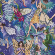 Fairies Elves on Purple Quilting Fabric