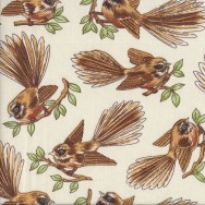 Fantails on Cream New Zealand Bird Quilting Fabric
