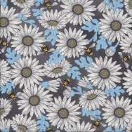 Daisies Feed The Bees on Dark Grey Flowers Quilting Fabric