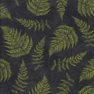 Green Fern Fronds on Black Landscape Nature Quilting Fabric