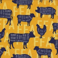 Cows Pigs Sheep Chicken FFA Meat Cuts Quilting Fabric