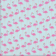 Pink Flamingos on Light Blue Bird Fabric