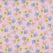 Flowers in Squares on Pink Tea For Two Quilt Fabric