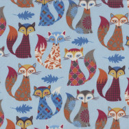 Funky Foxes on Blue LAMINATED Water Resistant Slicker Fabric 