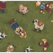 Fresh off The Farm on Green Cows Pigs Roosters Quilting Fabric