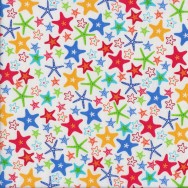 Colourful Starfish on White Fun at the Beach Ocean Quilting Fabric