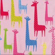 Colourful Giraffes on Light Pink Fabric 