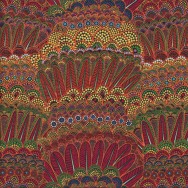 Aboriginal Red Orange Feathers Flowers Goanna Walkabout Quilting Fabric