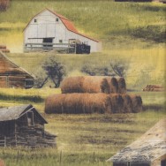 Greener Pastures Barns Hay Grass Country Farm LARGE PRINT Quilting Fabric 