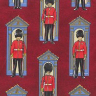 British Royal Guards on Duty on Burgundy Quilt Fabric
