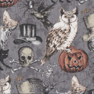 Halloween Black Cats Spiderwebs Owls Pumpkins Quilting Fabric