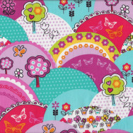 Happy Hills Trees Butterflies Flowers Quilting Fabric