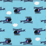 Helicopters Clouds on Blue Boys Kids Printed OXFORD Fabric