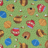 Honey Pots Bees on Green Three Bears Quilting Fabric