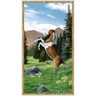 Brown Horse Mountains Roaming Wild Quilting Fabric Panel