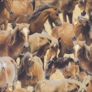 Brown Horses on Beige Greener Pastures Quilting Fabric