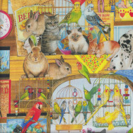 Whiskers and Tails Pets Animals Cats Dogs Birds Digitally Printed Fabric