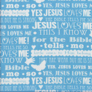 Jesus Loves Me Religion Christian on Blue Quilting Fabric