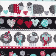 Sheep Hearts Knitting All You Knit is Love Border Quilting Fabric
