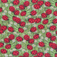Red Ladybirds on Green Leaves Ladybugs Daisies Quilt Fabric