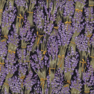 Lavender Flowers on Black Floral Quilt Fabric