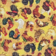 Chickens Roosters on Yellow Lay an Egg Farm Animal Quilting Fabric