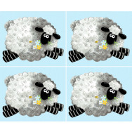 Lewe The Ewe on Blue White Spots Susybee Bees Quilting Fabric Panel 