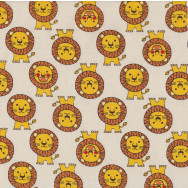Cute Yellow Brown Lions on Kids Beige Fabric