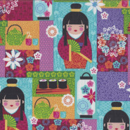 Little Harajuku Sushi Asian LAMINATED Water Resistant Slicker Fabric 