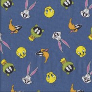 Looney Tunes on Blue Bugs Bunny Daffy Duck Marvin Licensed Quilting Fabric