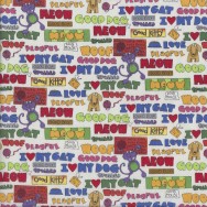 Meow Woof Love is a Four Legged Word Cat Dog Words Quilting Fabric