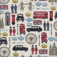 I Love London on Cream Quilting Fabric