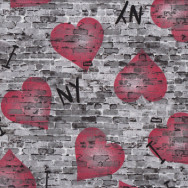 I Love New York on Brick Wall NY Love Hearts Quilt Fabric