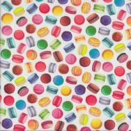 Small Colourful Macaroons on White Sweet Tooth Food Quilting Fabric