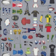Rugby Union Apparel on Grey Match Day Mens Sport Quilting Fabric