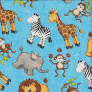 Cute Monkeys Giraffes Elephants on Blue Monkey Mischief Quilting Fabric 