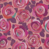 Pink and Red Mosaic Roses with Leaves Flowers Quilting Fabric