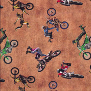 Extreme Motocross Motorbike Jumps Stunts in Action Quilting Fabric