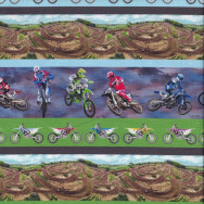 Motocross Maniacs Motorbike Track Boys Border Fabric Quilting Fabric