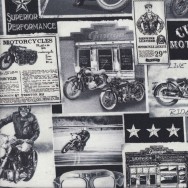 Old Black and White Motorbike Signs Motorcycles Boys Quilting Fabric