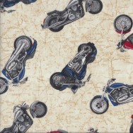 Classic Road Motorbikes on Road Map Motorcycles Boys Mens Quilting Fabric