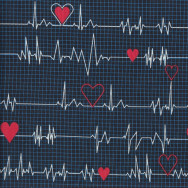 Heartbeat EKG Nurses on Black Quilting Fabric Remnant 24cm x 112cm 