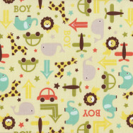 Lions Elephants Giraffes Whales oh Boy on Yellow Kids Quilt Fabric