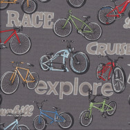 Bicycles on Grey Bikes Cycling On Two Wheels Sport Quilting Fabric