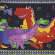 Colourful Dinosaurs Border Print One Bizillion B.C Quilting Fabric