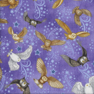 Owls on Purple Stars Magic Spellbound Quilting Fabric