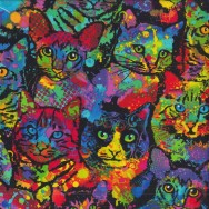 Colourful Paint Splatter Cats Pet Animal Quilting Fabric