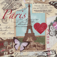 Paris Eiffel Tower Love Hearts Butterflies Roses Quilt Fabric