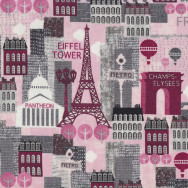 Hello Paris Buildings on Pink Eiffel Tower Champs Elysees Quilt Fabric