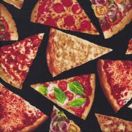 Pizza Slices on Black Junk Food Quilting Fabric